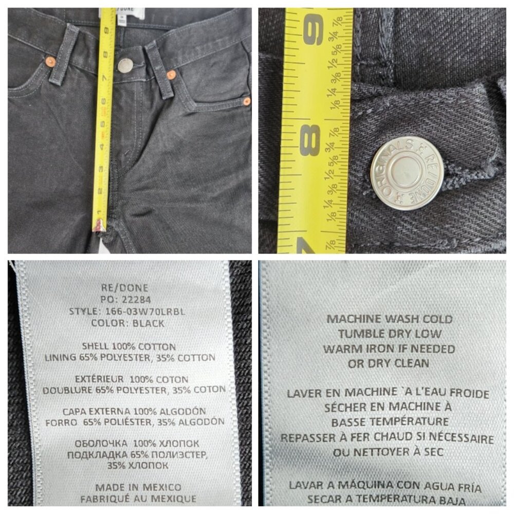 RE/DONE 70s Low Rise Bell Bottom Jeans Size 24 Black Mega Flare NWT - Picture 12 of 12